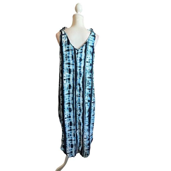 Entro Chambray Tie Dye Sleeveless Maxi Dress Blue Sz Small Relaxed - Picture 5 of 9